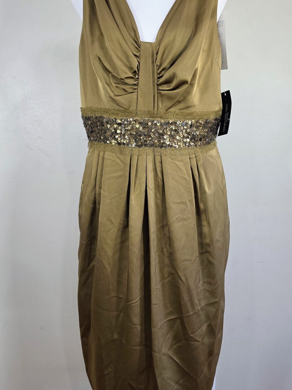Carmen Marc Valvo Strapless Gold-Tone Sequin Waist Evening Dress